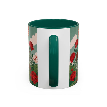 🌹💚 The Scarlet Rose Checkerboard Garden Colorful Mug – Art Deco Floral Whimsy