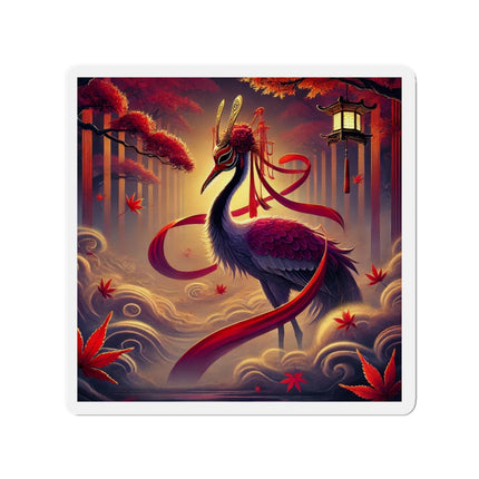 Regal Crimson Crane in the Autumn Mist Die-Cut Magnets (5 Sizes)