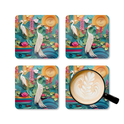 Elegant Egret Oasis Corkwood Coaster Set
