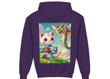 Geisha Kitten and the Dragon Kite Youth Heavy Blend Hooded Sweatshirt