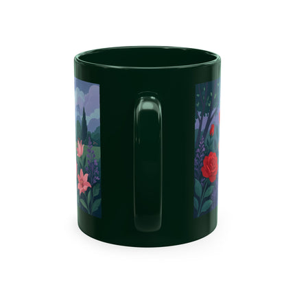 🌹💌 The Lady Blowing Kisses In The Rose Garden Ceramic Mug – Art Deco Floral Romance