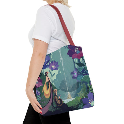 💧🌺 The Lady Of The Enchanted Fountain Tote Bag – Art Deco Garden Fantasy