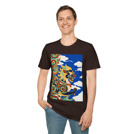 🦁☁️ The Celestial Snow Lion Softstyle T-Shirt – Tibetan Mythical Guardian & Sacred Clouds