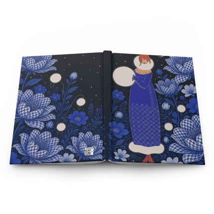 🌙💙 The Lady Of The Midnight Checkered Flower Garden Hardcover Journal – Art Deco Moonlit Elegance