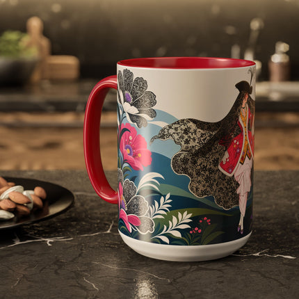 🌸🎀 The Pink Lace Garden Promenade Colorful Mug – Art Deco Fashion Elegance