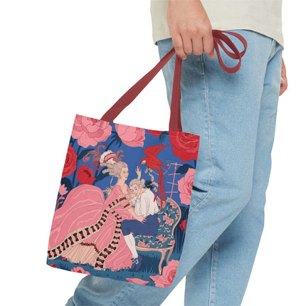 🌹🦜 The Lady Of The Scarlet Parrot Tote Bag – Art Deco Floral Elegance