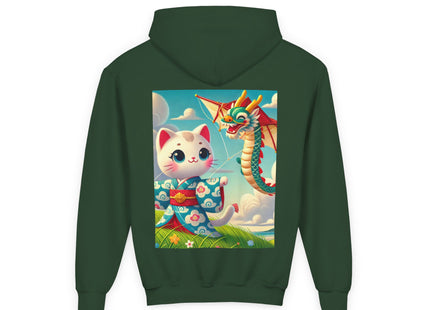 Geisha Kitten and the Dragon Kite Youth Heavy Blend Hooded Sweatshirt