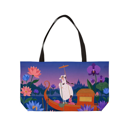 🪷🛶 The Lady Of The Lotus Lake Weekender Tote Bag – Art Deco Garden Voyage