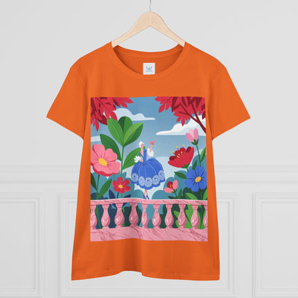 🌸💙 The Lady Of The Flower Terrace Cotton Tee – Colorful Art Deco Garden Elegance