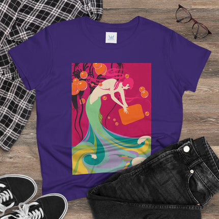 Mermaid Dive Women's Midweight Cotton Tee – Joyful Underwater Fantasy