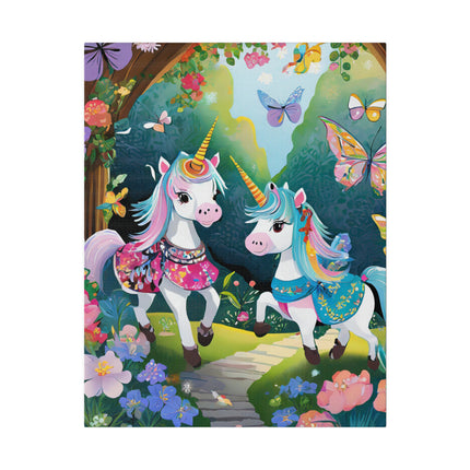 Baby Unicorns and Fluttering Butterflies Matte Canvas, Stretched, 0.75"