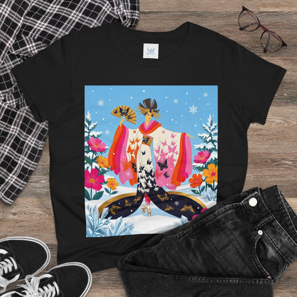 🦋❄️ Butterflies In The Snow Cotton Tee – Art Deco Japanese Floral Fantasy