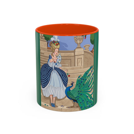 The Peacock's Admiration Colorful Mug (11oz, 15oz) – Rococo Elegance, Peacock Beauty & Garden Charm