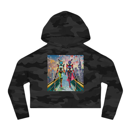 Cyber Punk Robot Models Cropped Hooded Sweatshirt