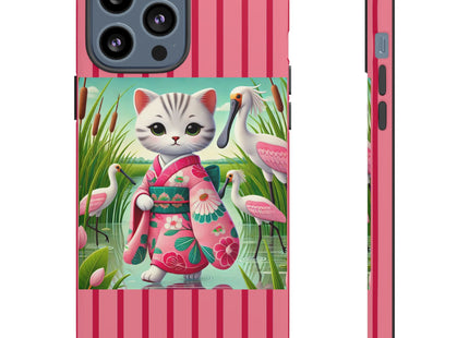 Geisha Kitten Strolls Among the Spoonbills Phone Cases
