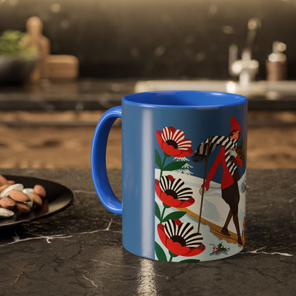 🎿🎄 The Christmas Holly Skier Colorful Mug – Whimsical Holiday Fantasy