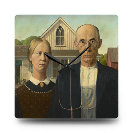 American Gothic by Grant Wood Acrylic Wall Clock, Round and Square