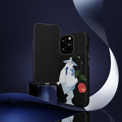 Blue & White Porcelain Geisha Phone Case – Elegant Mystery & Floral Grace
