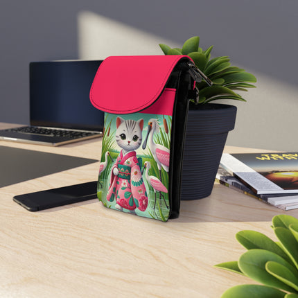 Geisha Kitten Strolls Among the Spoonbills Small Cell Phone Wallet