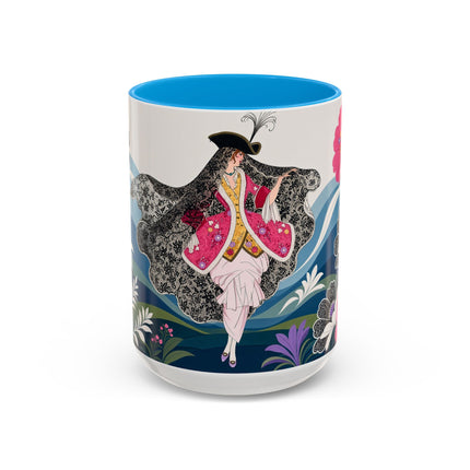 🌸🎀 The Pink Lace Garden Promenade Colorful Mug – Art Deco Fashion Elegance