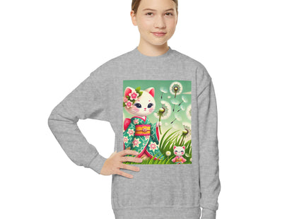Geisha Kitten and the Dandelion Wish Youth Crewneck Sweatshirt