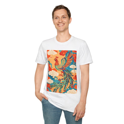 🐦🌞 The Celestial Phoenix Softstyle T-Shirt – Golden Clouds & Mythical Splendor