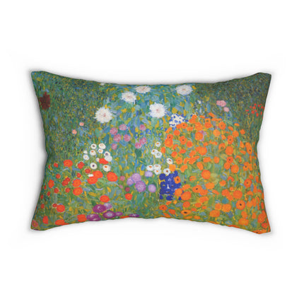 Cottage Garden by Gustav Klimt Spun Polyester Lumbar Pillow