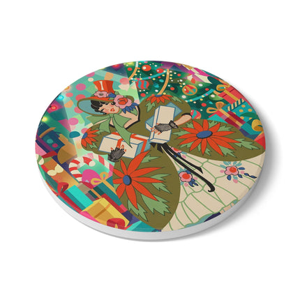 💌🎄 The Christmas Card Belle Ceramic Tile – Colorful Art Deco Holiday Fantasy
