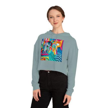 Surfing Zebra Women’s Cropped Hooded Sweatshirt