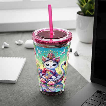 Geisha Kitten’s River Voyage Sunsplash Tumbler with Straw, 16oz