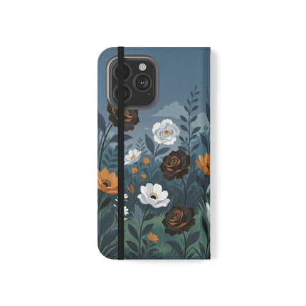 🌹💧 The Midnight Garden Keeper Flip Case – Art Deco Floral Fantasy