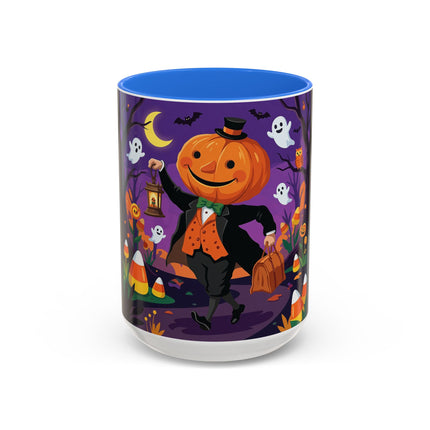 🎃🏮 The Pumpkin Gentleman's Moonlit Stroll Colorful Mug – Whimsical Halloween Charm
