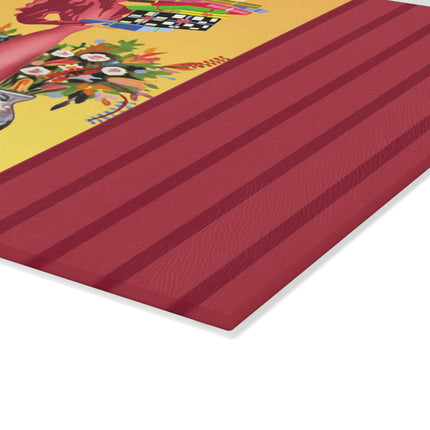 Elegant Holiday Woman with Gifts Glass Cutting Board