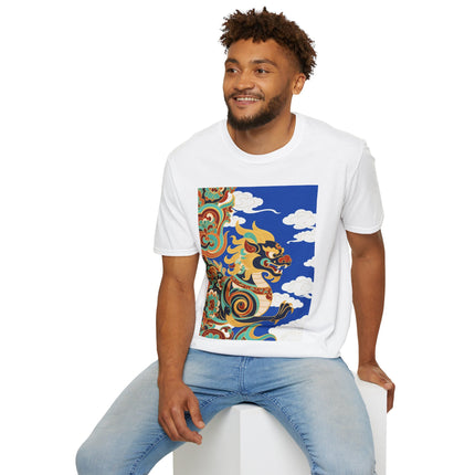🦁☁️ The Celestial Snow Lion Softstyle T-Shirt – Tibetan Mythical Guardian & Sacred Clouds