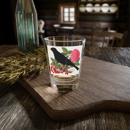 Blackbird & Rose Shot Glass – Timeless Elegance & Nature's Harmony