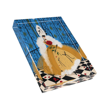 🎭🌹 The Lady Of The Masquerade Rose Acrylic Art Block – Art Deco Fashion Whimsy