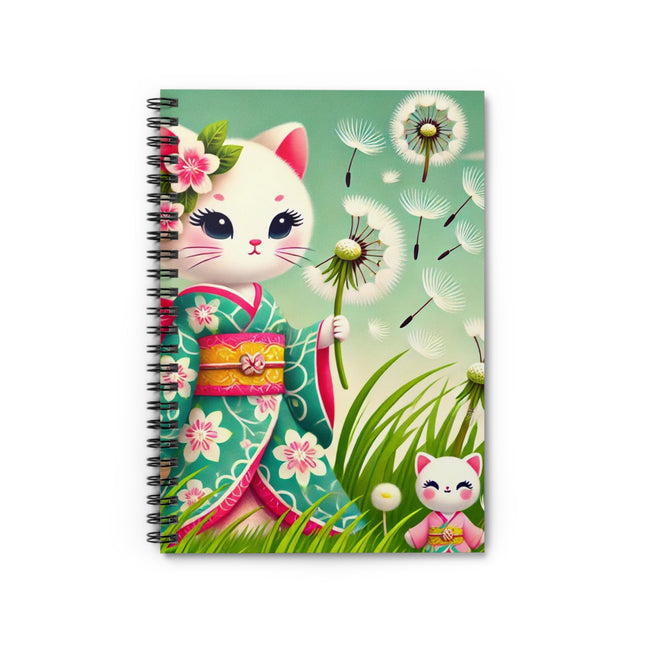 Geisha Kitten and the Dandelion Wish Spiral Notebook - Ruled Line