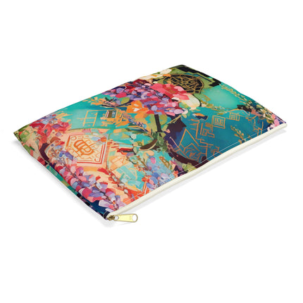 Golden Wisteria Symphony Accessory Pouch – Klimt Inspired Floral Art Design