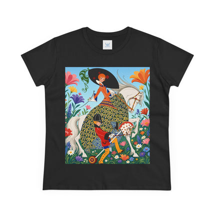 🐎🌸 The Enchanted Garden Riders Cotton Tee – Art Deco Equestrian Whimsy