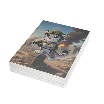 🐆🔭 The Little Ruins Scout Greeting Card – Whimsical Animal Adventure