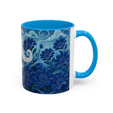 💙🌸 The Sapphire Wind Dancer Colorful Mug – Art Deco Floral Fantasy