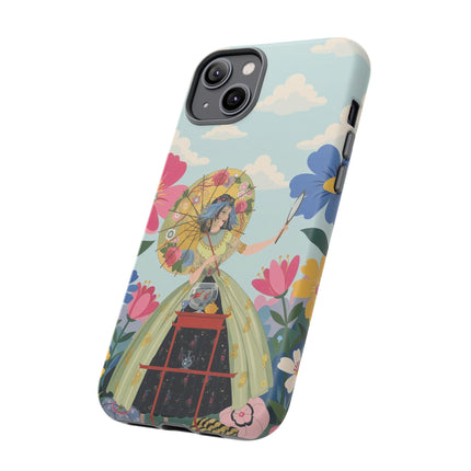 🌸🪞 The Floral Parasol Reflection Phone Case – Art Deco Garden Fantasy