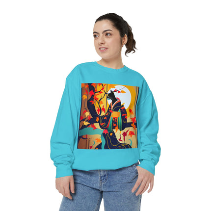 Black Cat in Kimono Unisex Garment-Dyed Sweatshirt