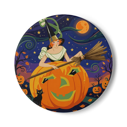 🧙‍♀️🎃 The Witch Of Pumpkin Moon Hollow Ceramic Coaster – Whimsical Halloween Magic