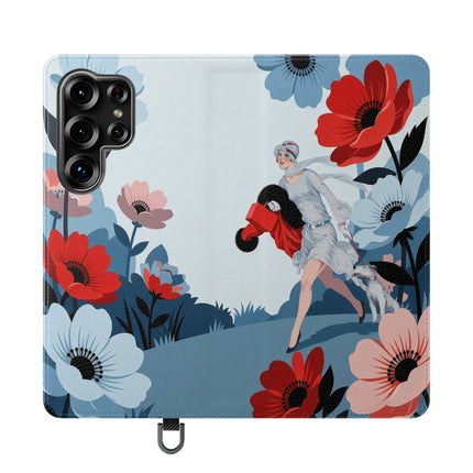 🌺🐕 The Lady Of The Flower Walk Flip Case – Art Deco Garden Stroll