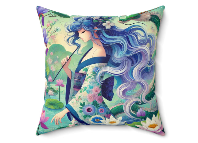 Fairy of the Koi Pond Spun Polyester Square Pillow