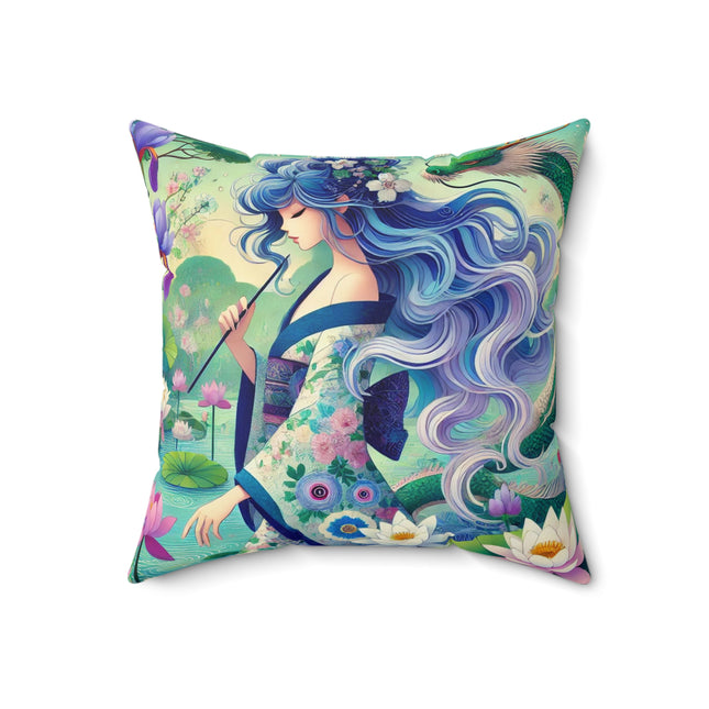 Fairy of the Koi Pond Spun Polyester Square Pillow