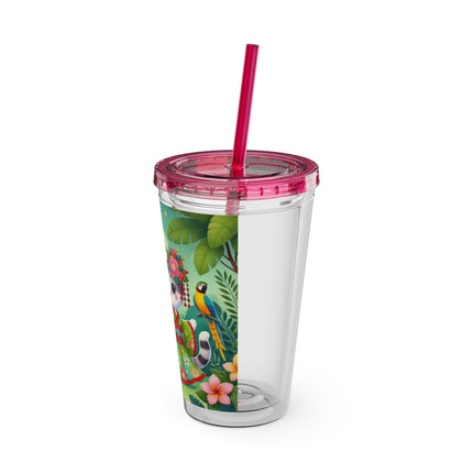 Parrot Dance of the Geisha Kitten Sunsplash Tumbler with Straw, 16oz