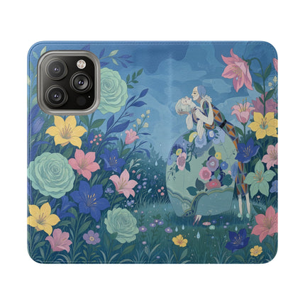 🌸💙 The Lovers In The Enchanted Garden Flip Case – Art Deco Floral Romance