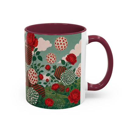 🌹💚 The Scarlet Rose Checkerboard Garden Colorful Mug – Art Deco Floral Whimsy